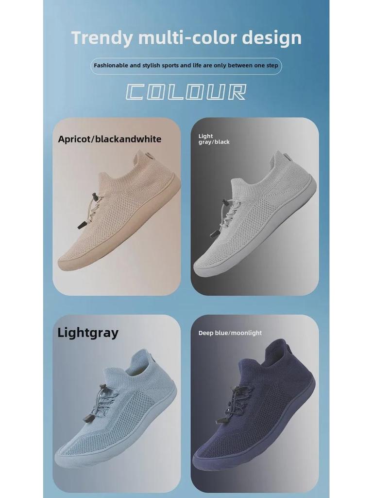 Men's Wide Fit Mid-Tube Breathable Flying Weave Barefoot Shoes with Non-Slip Sole.