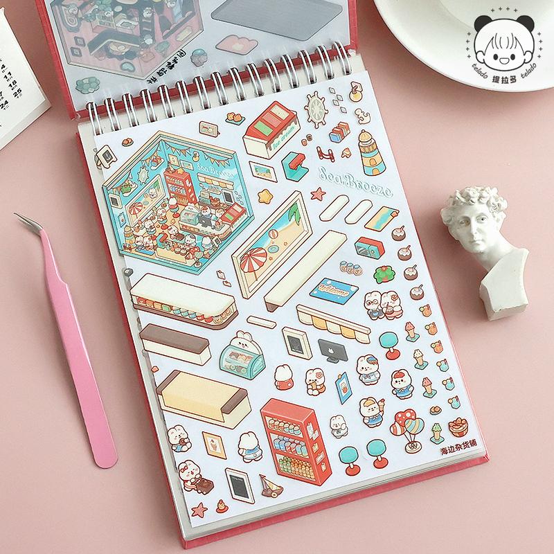 45Pcs/book Cartoon Landscape Sticker Book DIY 3D Miniature Scene Collection 1.0 Stickers Gift for Kid Child Stationery Sticker