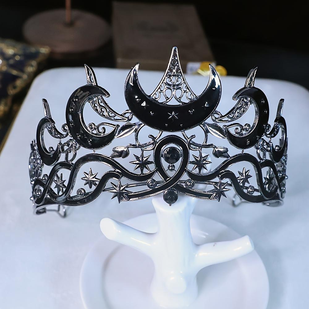 1pc Luxury Gothic Moon Tiara Celestial Queen Crown for Women Baroque Star Headpiece Vintage Weddings Elegant Party Crown