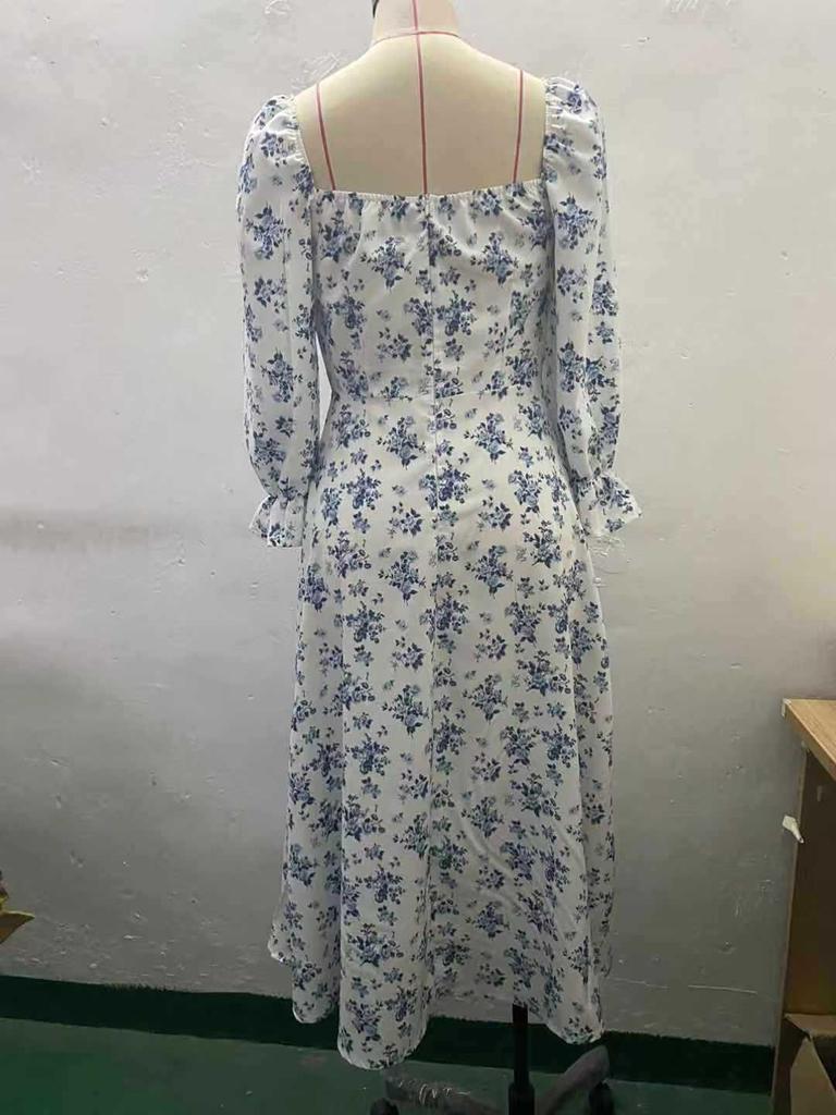 2025 Spring & Autumn European-American Bohemian Backless Print Long Sleeve Dress