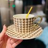 Creative Design Nordic Style Houndstooth Ceramic Coffee Cup Office Water Cup Afternoon Tea Cup and Saucer Set with Spoon