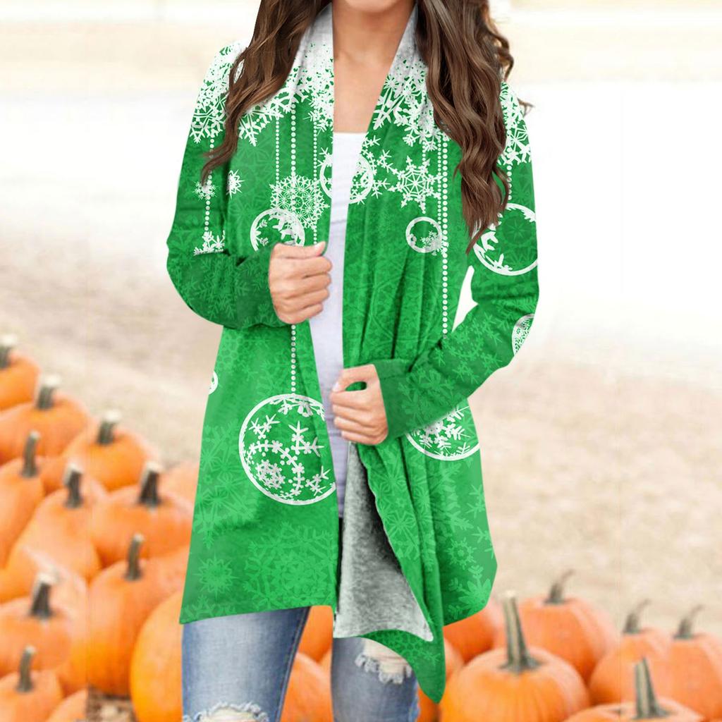 Женская модная рождественская куртка с принтом, повседневный кардиган с длинным рукавом, пальто