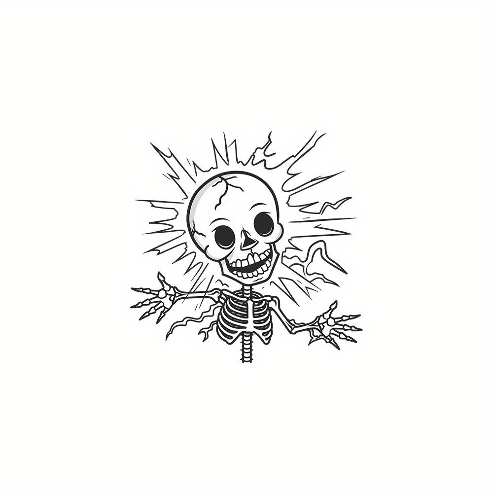 1pc Spooky Halloween Skull for Sticker - Black Electrocuted Design for Bedroom & Entryway Decor, No Power Needed