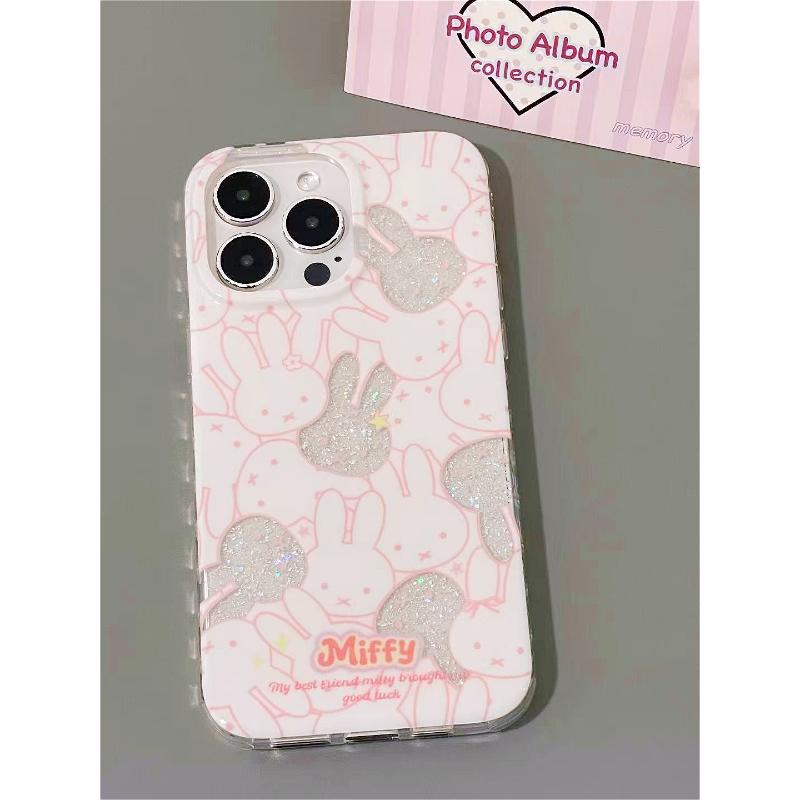 Блестящий чехол для телефона Миффи для IPhone 16ProMax/15/14/13/12 Милый мультяшный кролик с блестками Мягкая крышка Модный Kawaii Подарок для женщин