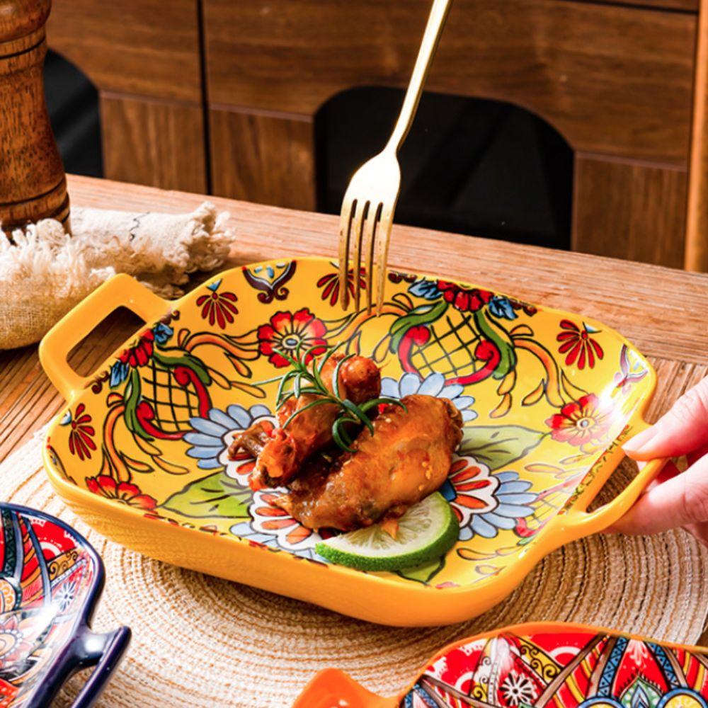 Красочная богемная керамическая тарелка квадратная салатница столовая посуда тарелка для фруктов духовка
