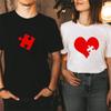 Puzzle Red Heart Print Couple T Shirt Lovers Short Sleeve O Neck Loose Tshirt Fashion Woman Man Tee Shirt Tops Clothes