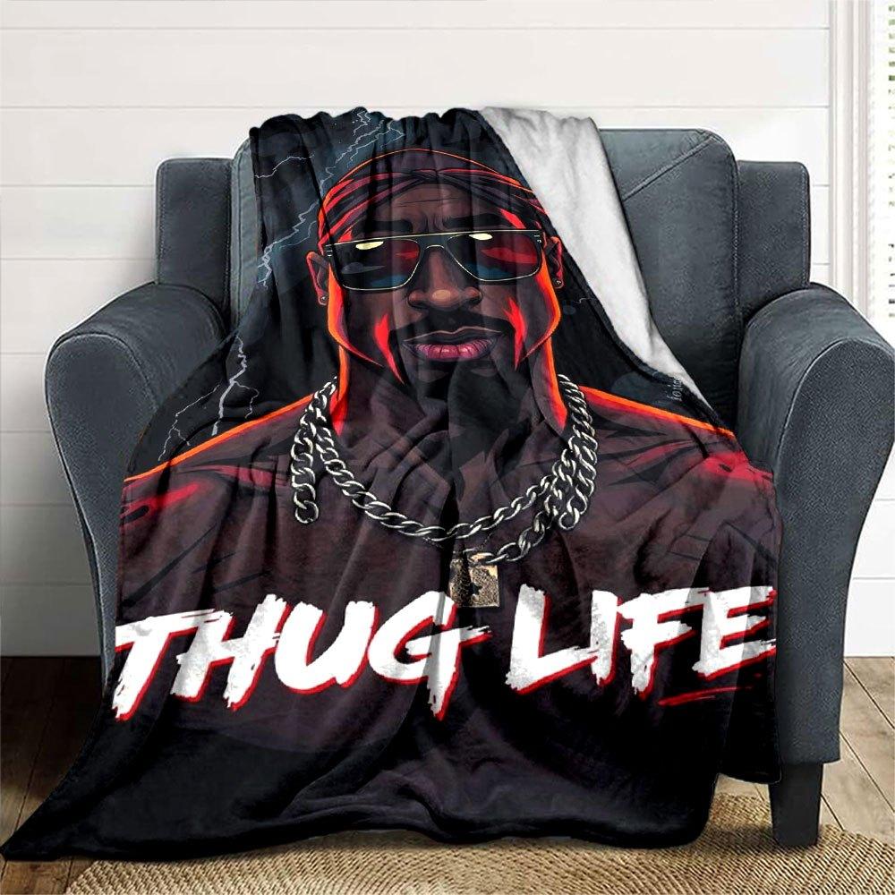 1pc 2PacHip Hop Blanket Soft Lightweight All Season Multi Purpose Throw for Sofa, Bed, Office & Picnics, French Style with Iconic Album Art & Quotes