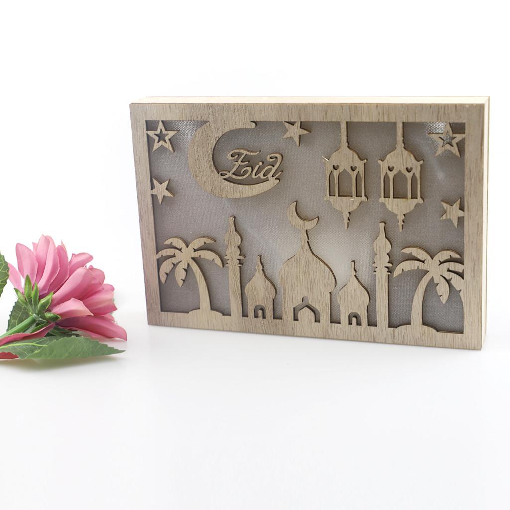 Деревянные украшения Рамадан Ид Мубарак для домашней луны Светодиодные свечи