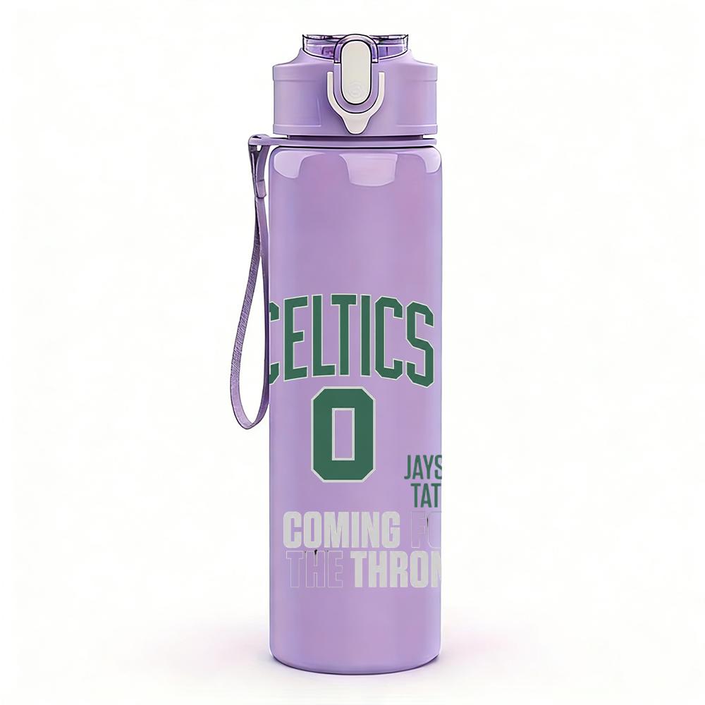 1PC Celtics green circular sports logo print 750ml colorful plastic sports water bottle leakproof pop up lid with straw for outdoor work home use