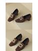 Women's Brown & Black Plush Lined Loafers: Velvet, Square Toe, Chunky Mid-Heel, Deep Mouth Design, Autumn/Winter.