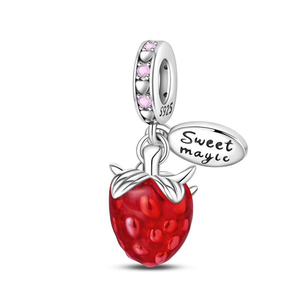 New 925 Silver Strawberry Cherry Fruit Series Charms Beads Fit 3mm 925 Original Bracelets DIY Birthday Jewelry Gifts