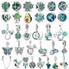 Green Color Charms Fit Bracelets 925 Silver Avocado Clover Bead Cactus Chameleon Zircon DIY Jewelry Charm
