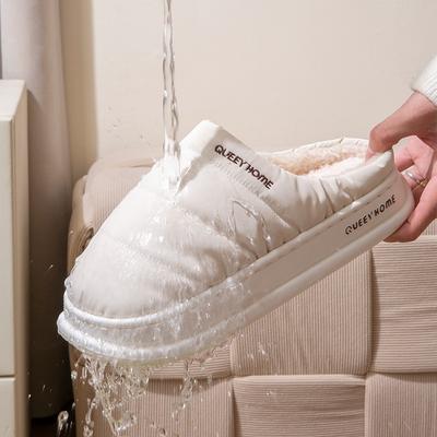 Водонепроницаемые хлопковые тапочки мужские зимние теплые домашние комнатные с толстой подошвой плюшевые теплые нескользящие хлопковые тапочки женские