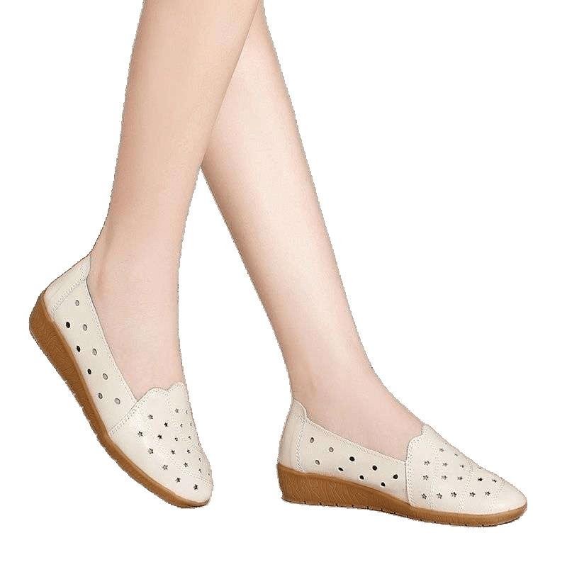 Настоящая мягкая кожа, подошва из говяжьей жилы, полые плоские белые туфли, универсальные ленивые туфли, мягкая подошва, нескользящие туфли Дуду, неглубокие одинарные туфли, женские