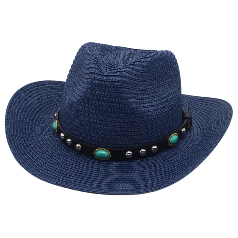 Летняя соломенная шляпа с имитацией бирюзовых заклепок, ковбойская шляпа в западном стиле, шляпа для танцевального ансамбля тибетского меньшинства