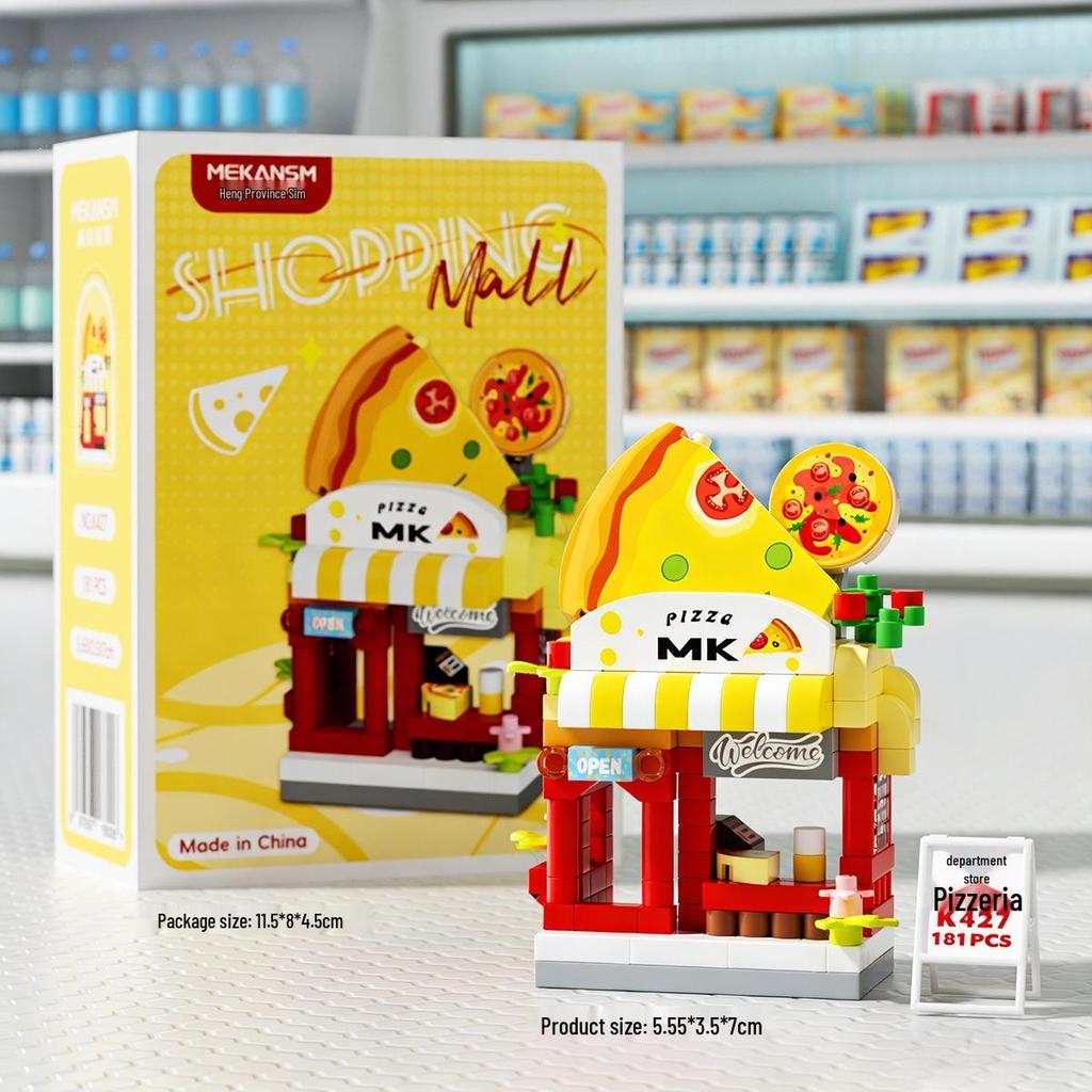 Микро-модели строительных блоков Mekensm: Детская развивающая игрушка-пазл - Сцена со street-шопами