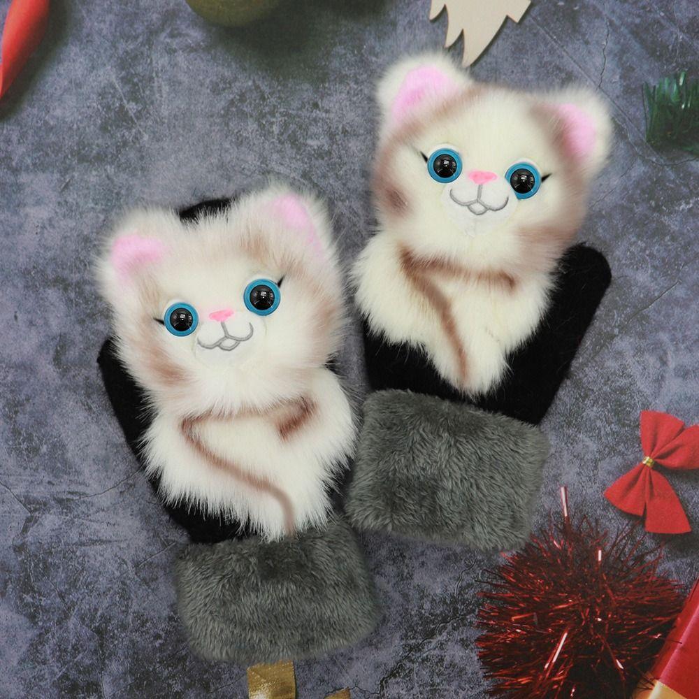 Animal Pattern Warm Winter Gloves Fleece Lined Animal Gloves New Plush Gloves Women's