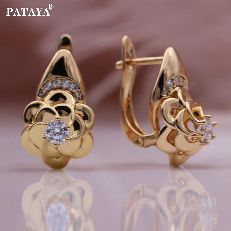 PATAYA Металлические серьги с цветком, комплект колец, цвет розового золота, свадебный креативный трендовый искусственный циркон, необычный женский комплект