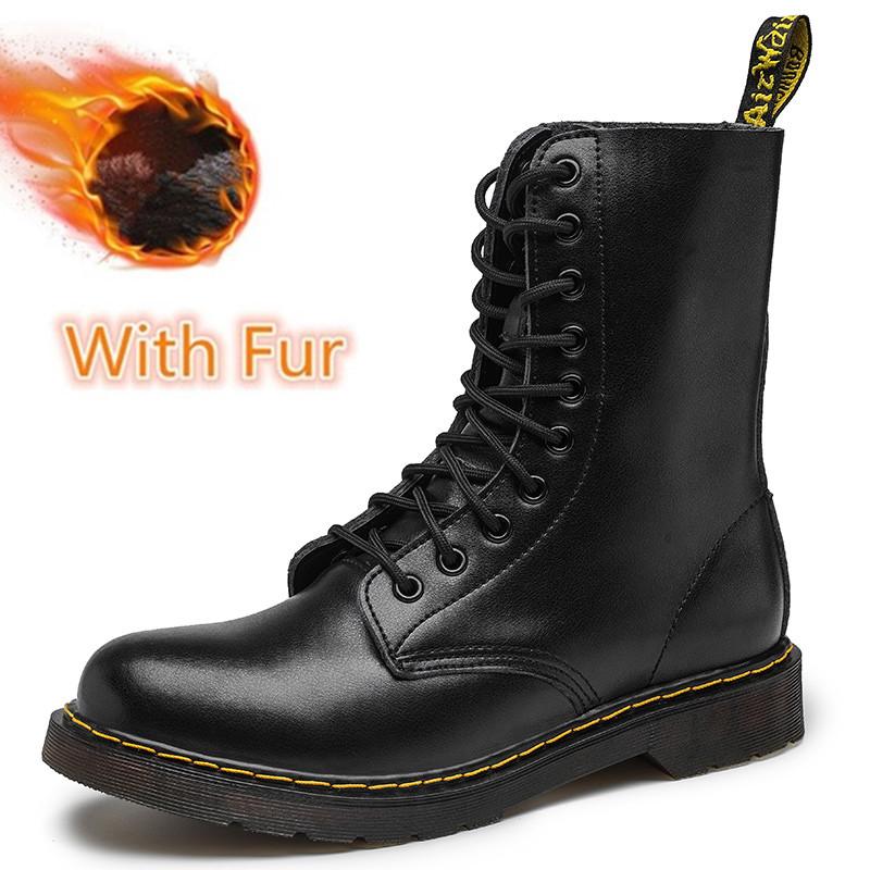 Fashion Men'S Boots Casual Leather Shoes Men Vintage Lace-Up Punk Motocross Boots Male Black Spring Autumn Handmade Footwear