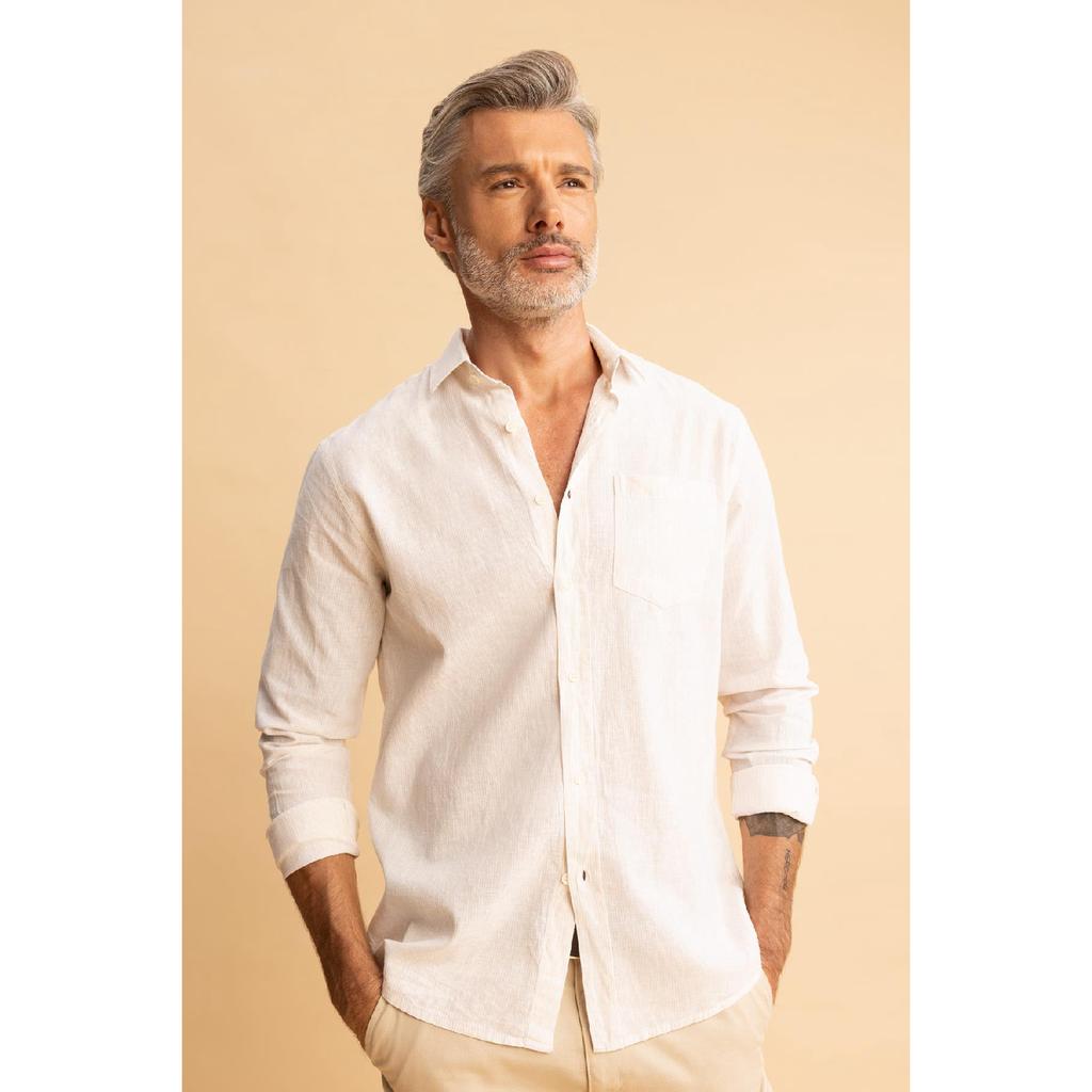 Рубашка обычного кроя с длинными рукавами из смесового льна Z5577az23sm