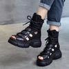 2024 New Summer Black Women Leather Sandals Cool Ankle Boots Platform Shoes Wedges Women's Sandals Fashion Outdoor Sandalias