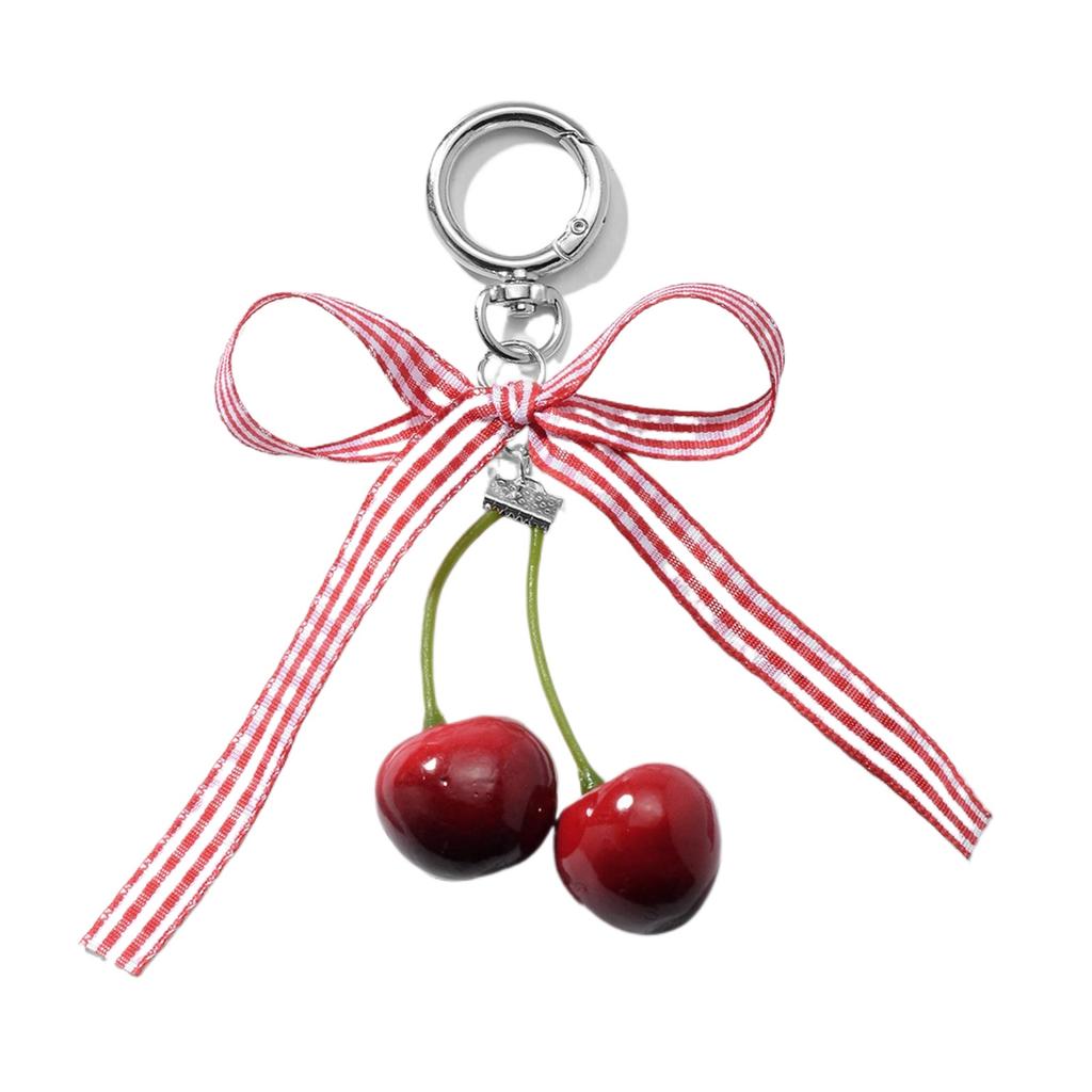 Модная подвеска в виде сумки из искусственной вишни, имитация фруктов, брелок для ключей с бантом из ленты для повседневного использования