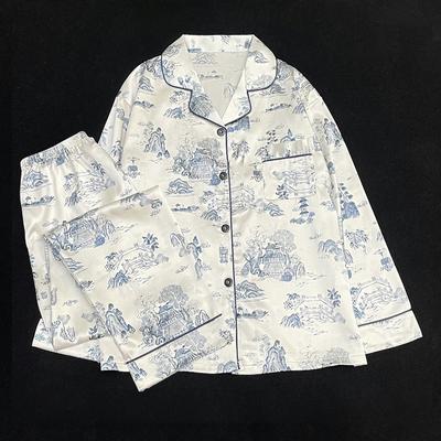 Осенне-зимний кардиган с лацканами, комплекты для отдыха, женские, из 2 предметов, одежда для сна из ледяного шелка, для женщин, для пожилых, с принтом, пижамный костюм для женщин