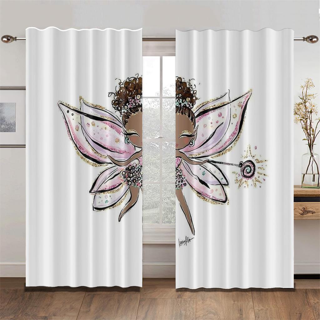 Lovely Parisian Dance Girl Princess Elf Pink Drapes Window Curtains Living Room Bedroom Decor Light Filtering Set Of 2 Made Polyester Area