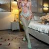 Sexy Underwear White-green Gradual Change of Color Thin Women's Jacquard Sexy One-piece Mesh Garment Suspender Socks Hollow