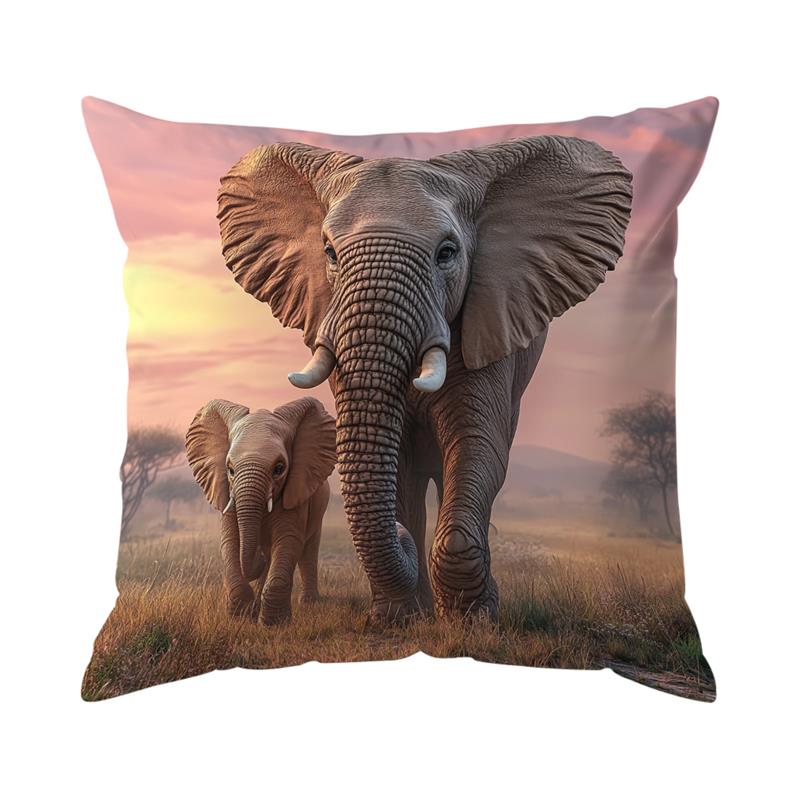 Wild Animals Family Pattern Double-Sided Printed Pillow Cover Short Plush Suitable Living Room Bedrooms Sofa Throw Cushion Cover