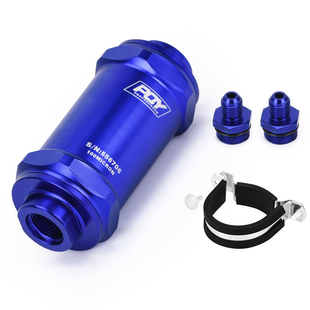 PQY BLACK AN6 / AN8 / AN10 Inline Fuel Filter E85 Ethanol With 100 Micron Stainless steel element and PQY sticker
