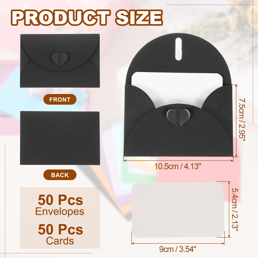 50Set Mini Heart Clasp Envelopes with Blank Note Cards for Gift Wedding Invitation Graduation Holiday Thanksgiving Day Christmas