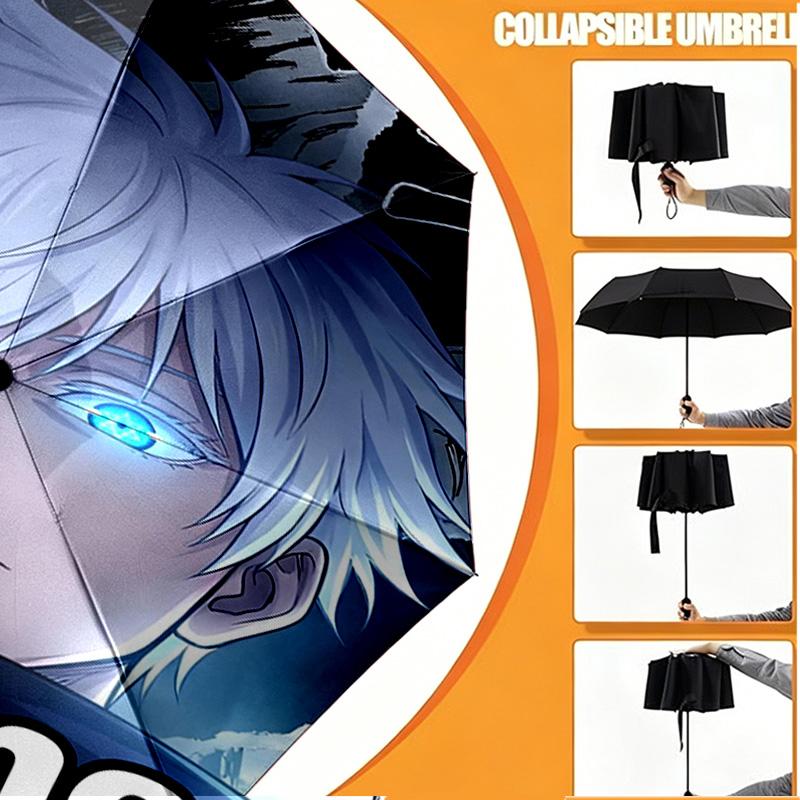 Custom Name Personalized Jujutsu Kaisen Print Umbrella, Auto Open Close, 8‑Rib Sturdy Frame, Commute Camping Hiking Use, Birthday Gift