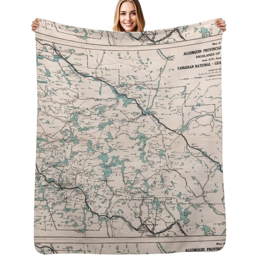 1922 Algonquin Park Ontario Vintage Map Throw Blanket Stain Resistant Cozy Warm Blanket