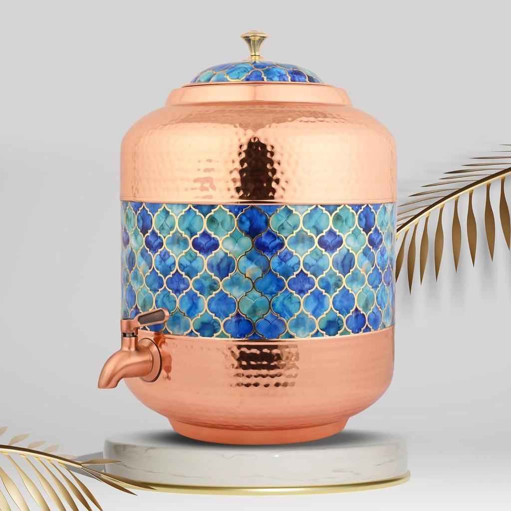 Медный молоток, резной диспенсер для воды, матка, сосуды, горшок, контейнер с краном из нержавеющей стали, 11 литров, аюрведические преимущества для здоровья, йога, медь