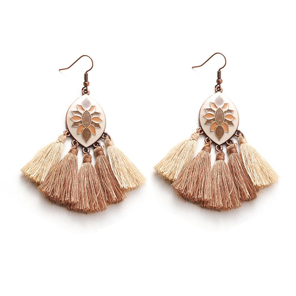 Винтажные богемные плетеные серьги с кисточками в нишевом лесном стиле