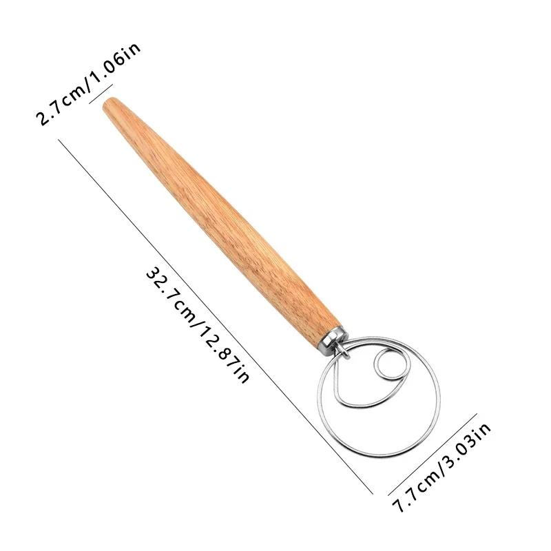 Danish Dough Whisk Stainless Steel Dutch Style Bread Dough Hand Mixer Wooden Handle Kitchen Baking Tools Pastry Dough Blender