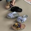 Ретро дизайн джинсовые клетчатые баотоу полушлепанцы с бантом женские 2025 лето новые милые ленивые сандалии