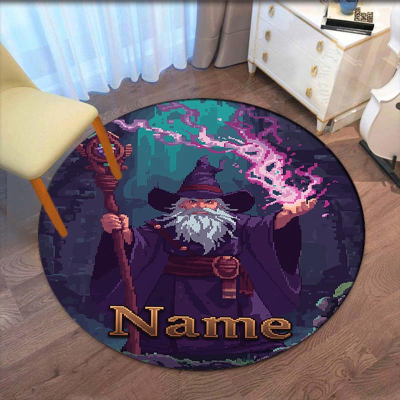 Custom Name Wizard Printed Round Rug Carpet Chair Rug Area Rug Entryway Doormats,for Office Chair Living Room Bedroom Kitchen Room.