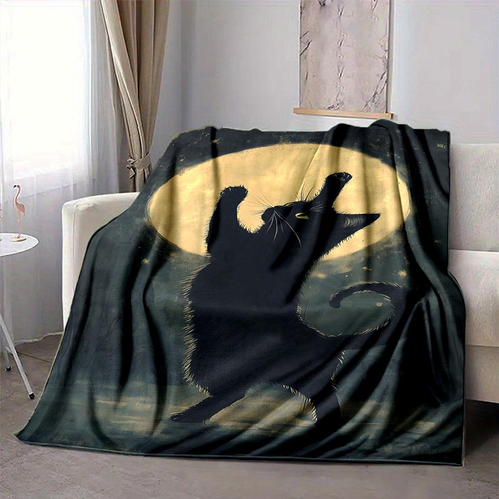 1pc Black Cat Moon Night Blanket Warm, Cozy, And Soft, Suitable for Sofas, Beds, Cars, And Office Use.Perfect for Camping And Travel, Making It a Grea
