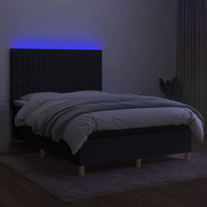 Maison Exclusive - Sommier à lattes de lit et matelas et LED Noir 140x200 cm Tissu