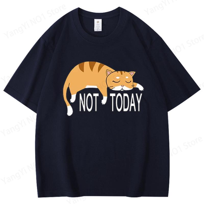 Summer Men's T-shirt High Quality Blend Funny Lazy Cat Printing Casual Cool Loose O-neck Graphic T Shirts for Men Tops