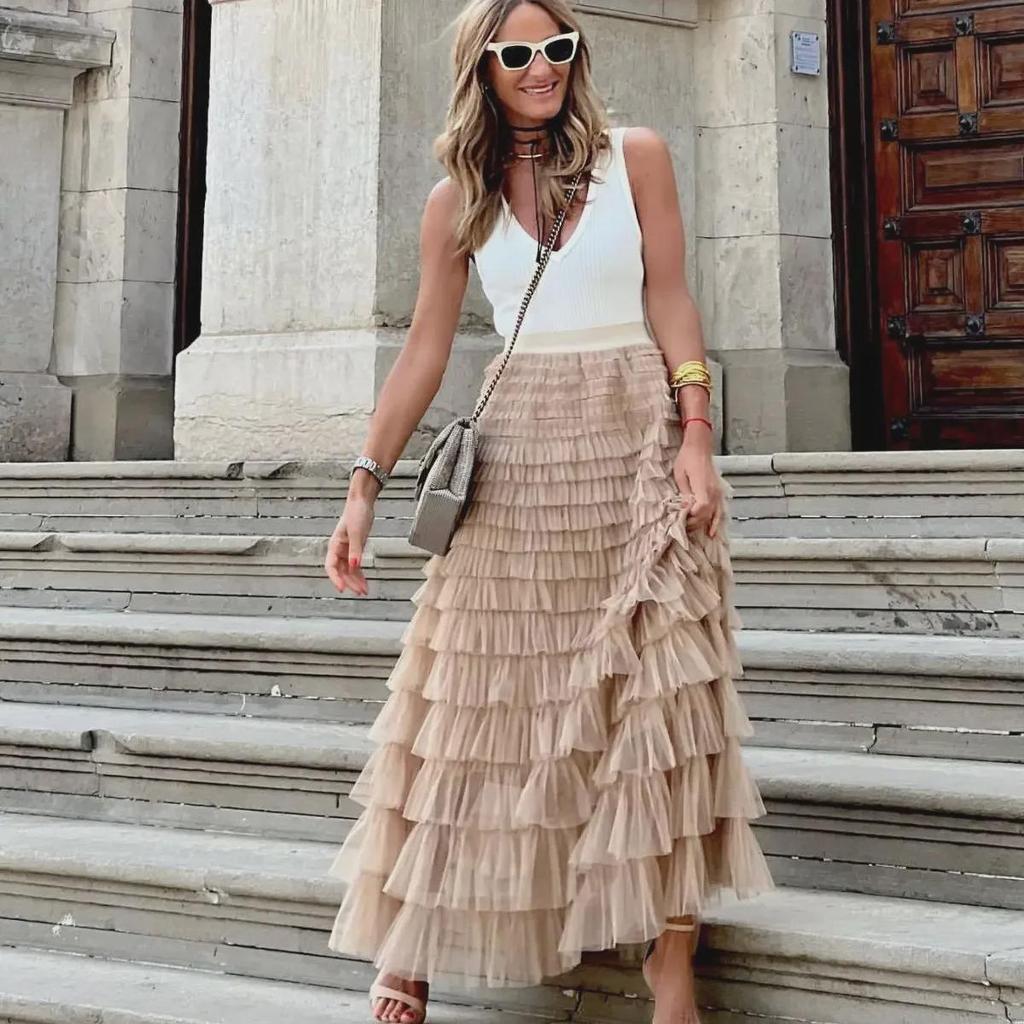 Женская модная юбка Mesh Cake 2024 года — летний тренд