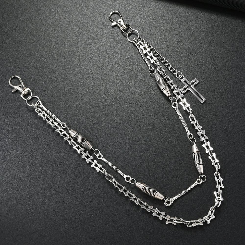 Punk Hip-Hop Metal Waist Chain & Pants Chain Cross Accessories Unisex Fashion Trend Double-Layer Design Decorative Body Chain