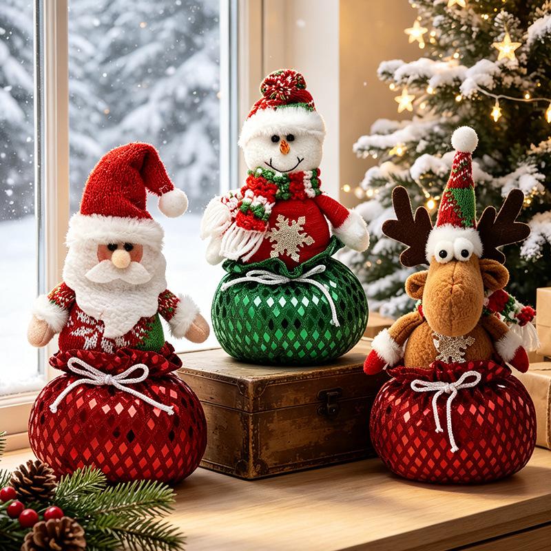 Christmas Sequin Bag Doll Ornament Knitted Doll Gift Ornament Cartoon Santa Doll