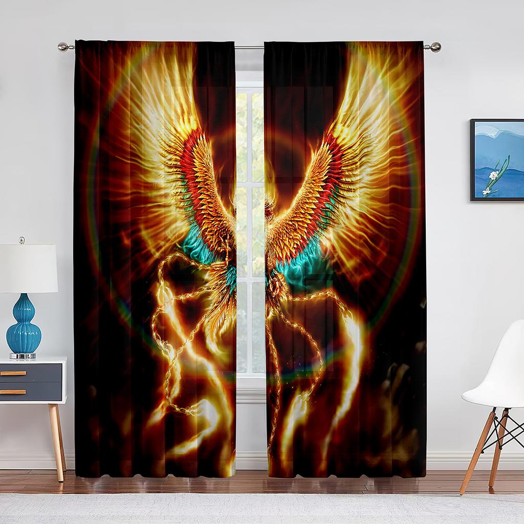 Феникс Пламя Птица Летающие Психоделические Животные Тюлевые Шторы для Декора Гостиной Прозрачная Вуаль Шторы для Спальни Оконные Жалюзи