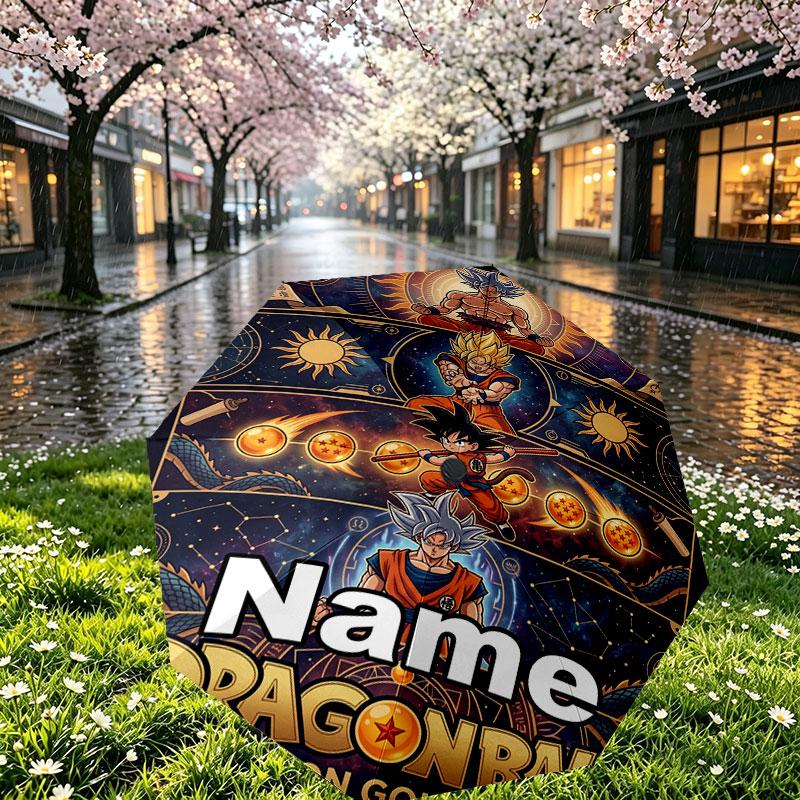 Custom Name Personalized Dragon Ball Z Print Umbrella, Auto Open Close, 8‑Rib Sturdy Frame, Commute Camping Hiking Use, Birthday Gift