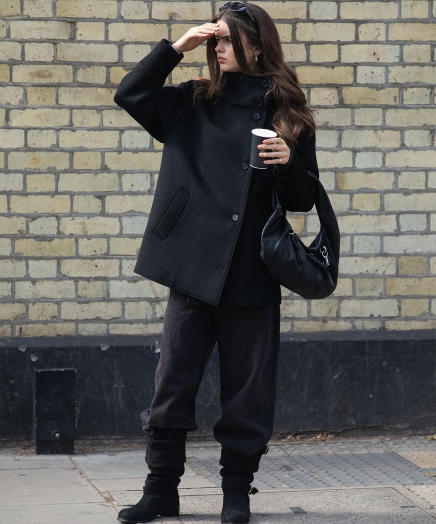 DIMANCHE Double Breasted Coat (Black)