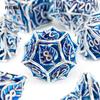 7 Pcs Blue Leaf Flower Metal Dice Hollow Metal Polyhedral Dice Set Suitable for Role-Playing RPG  Board Game Card Game