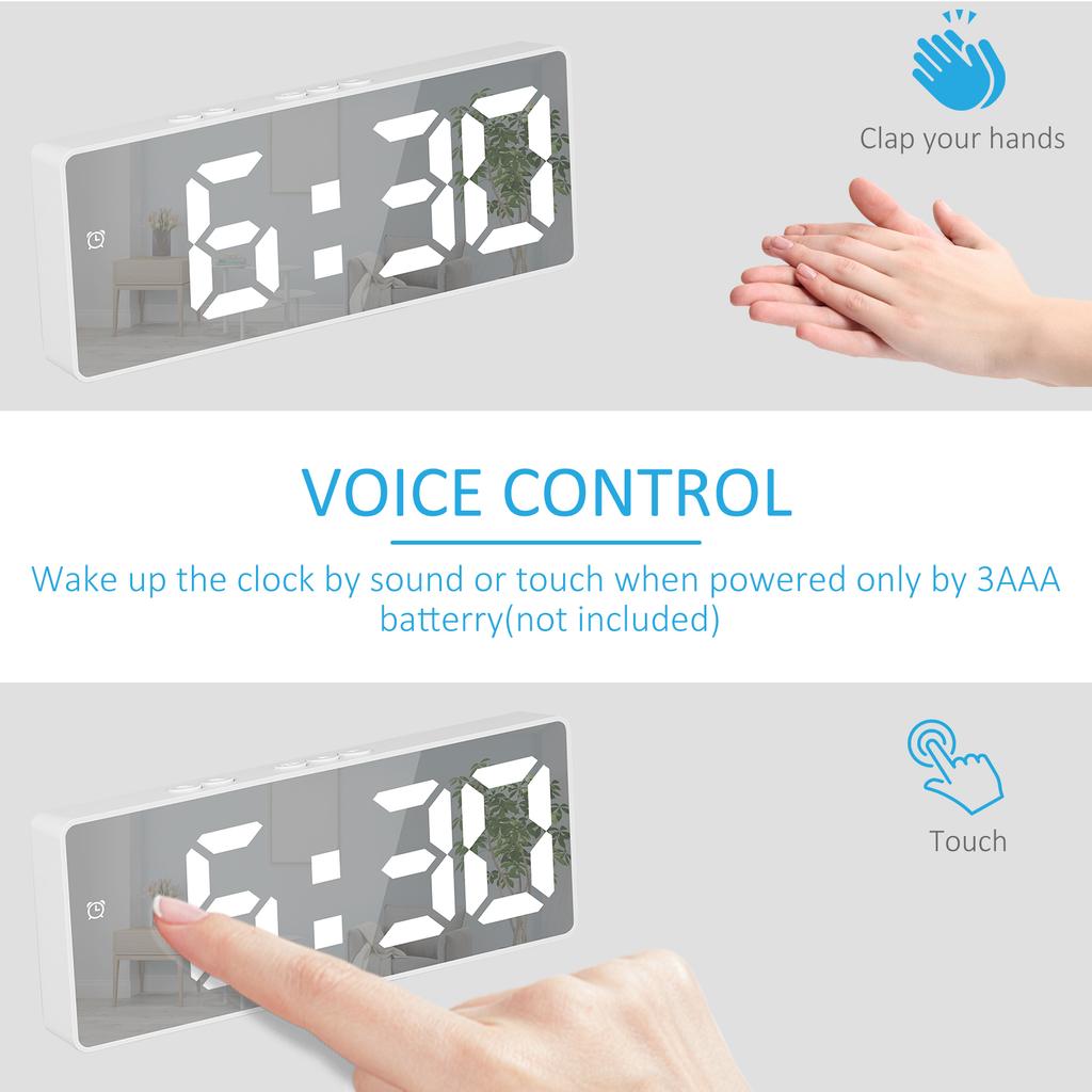 LED Digital Alarm Clock Table Clock Three-Level Adjustment Electronic Desktop Clock for Bedroom Display 12/24H LED Clock